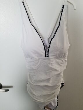 White One-Piece Swimsuit with Black Trim